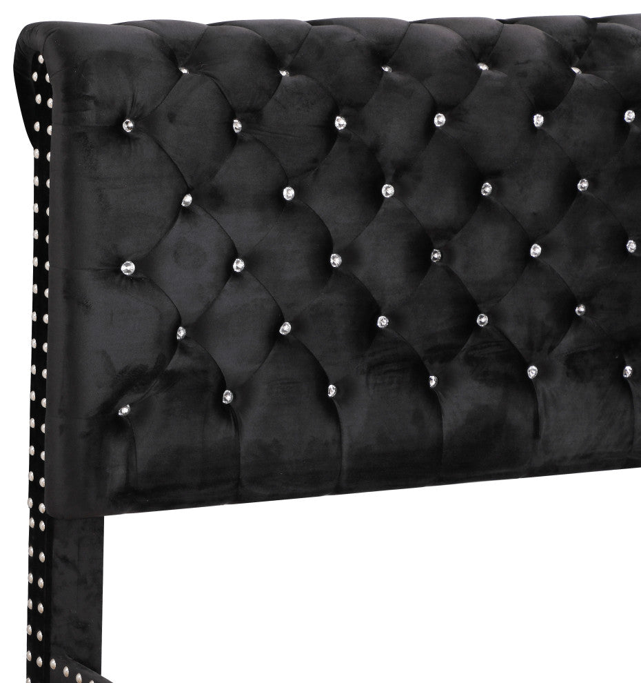 Princeton Tufted Upholstered Suede Bed, Black, King