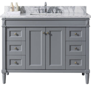Tiffany 48" Single Bathroom Vanity, Gray with Marble Top and Square Sink