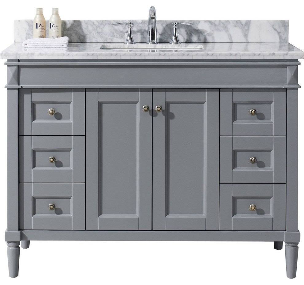 Tiffany 48" Single Bathroom Vanity, Gray with Marble Top and Square Sink