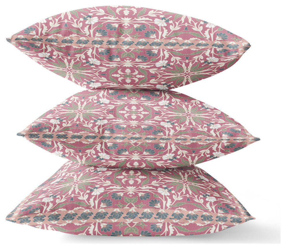 28 Magenta White Paisley Indoor Outdoor Throw Pillow