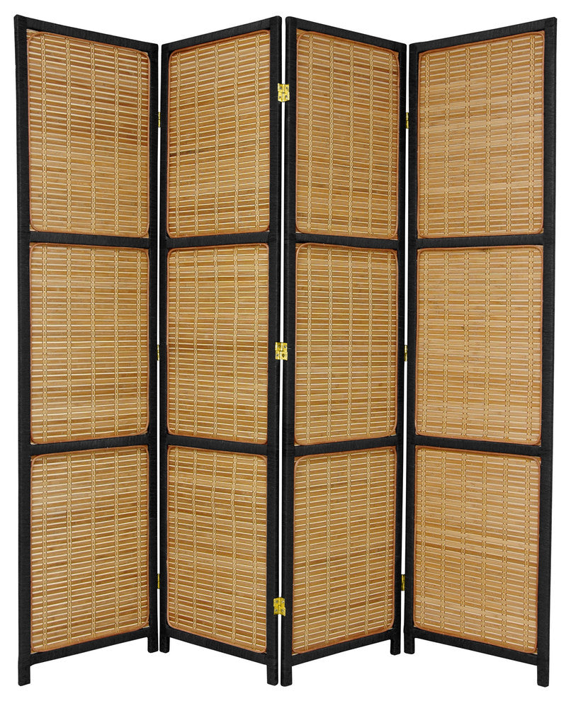 6'' Tall Woven Accent Room Divider, 4 Panel, Black