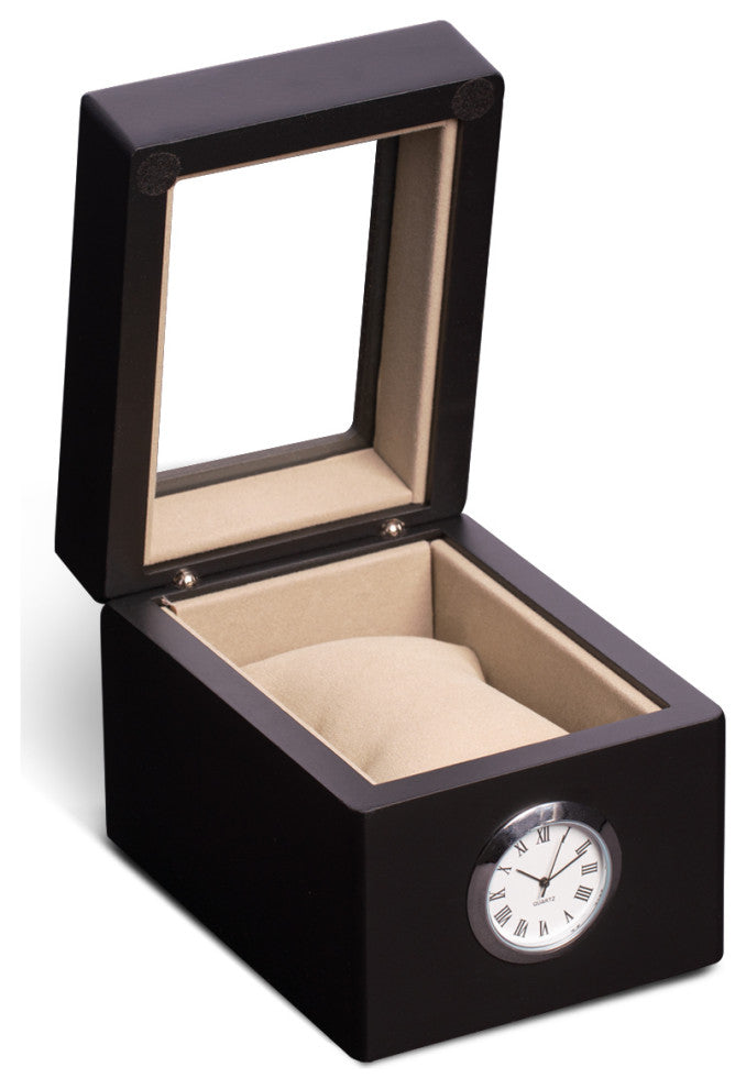 Black Wood Watch Box, Quartz Movement Clock