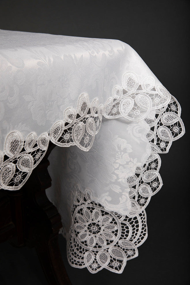 Antebella Lace Embroidered Cutwork Tablecloth, White, 60"x84"