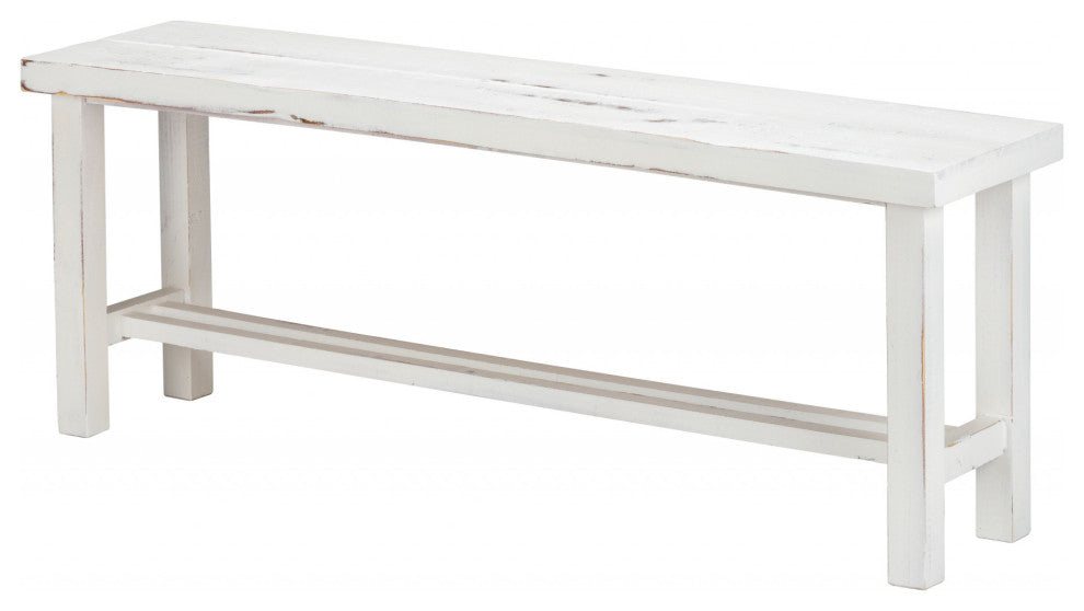48" Rustic White Distressed Bench