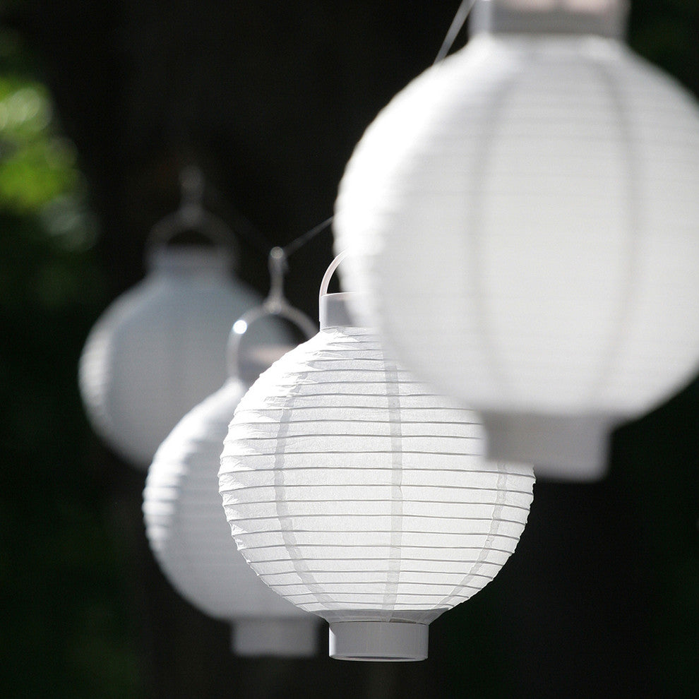 Solar Nylon Lanterns, 8" White, Set of 3