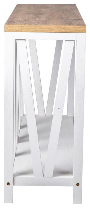 Charlotte Modern 2-Tier Farmhouse Console Accent Table, Brushed White Wash/Warm Oak