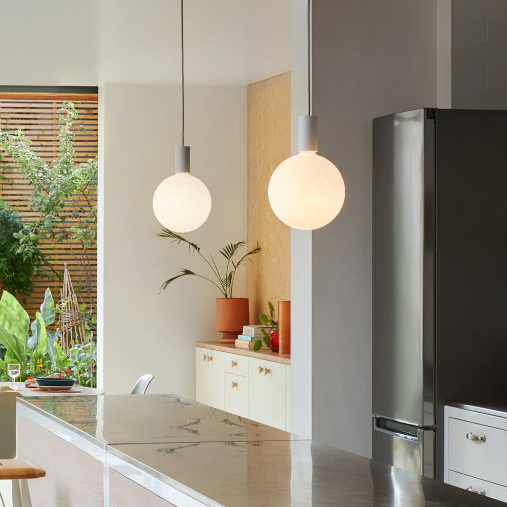 Single White Pendant & White canopy with 1 Sphere V LED Bulbs US