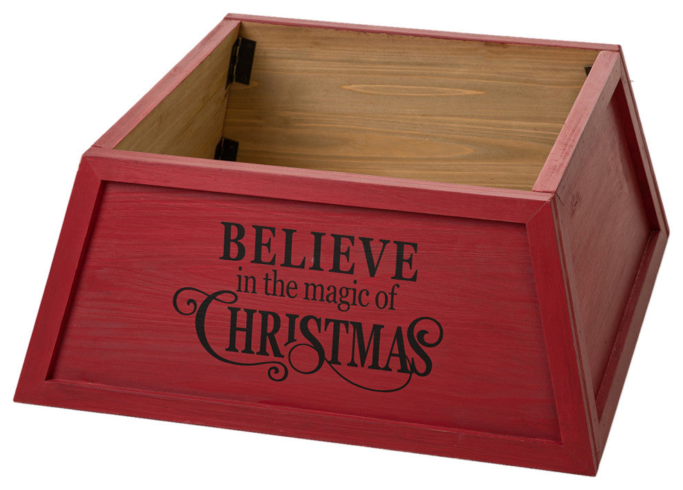 Red Trapezoid "Believe in the Magic" Christmas Tree Collar, 32"x32"