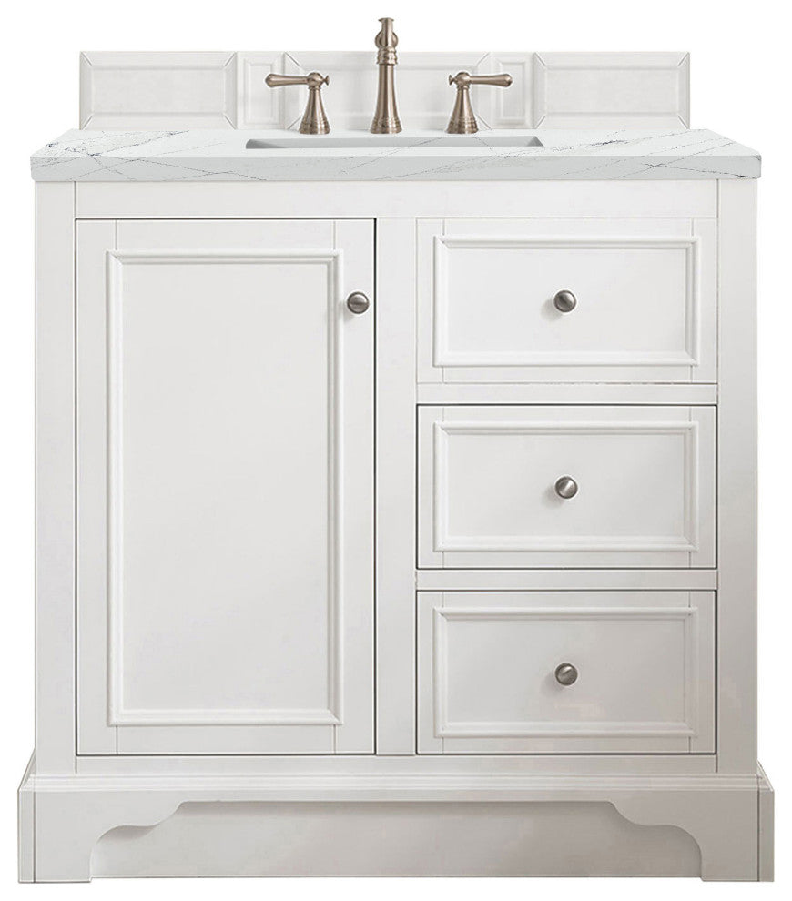 James Martin 825-V36-BW-3ENC 36" Single Vanity Bright White w/ 3 CM Quartz Top