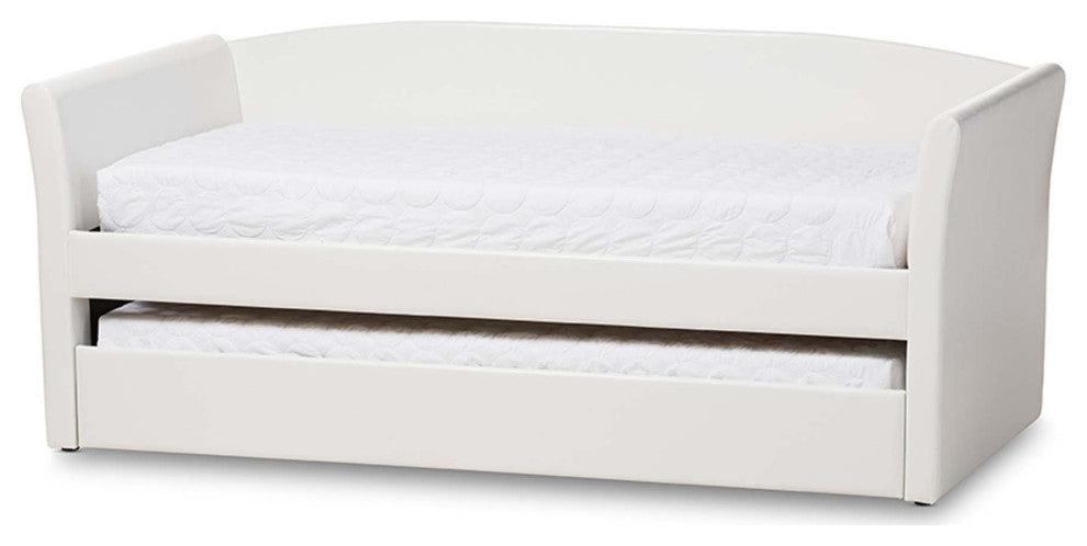 Jolene Fabric Upholstered Daybed With Trundle Bed, White