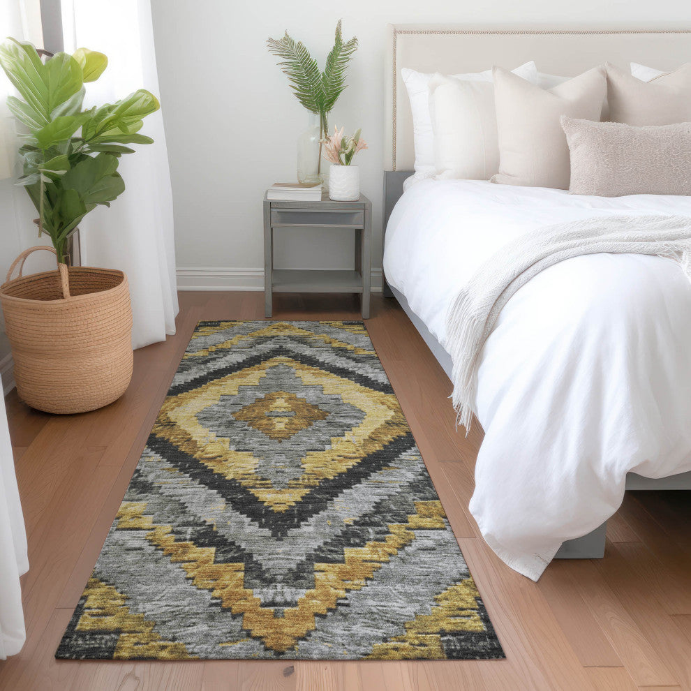 Machine Washable Indoor/Outdoor Chantille ACN1890 Gold 2'3" x 7'6" Runner Rug