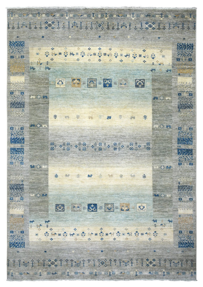 Light Gray Soft Wool Hand Knotted Afghan Kashkuli Gabbeh Design Rug, 6'1"x9'0"