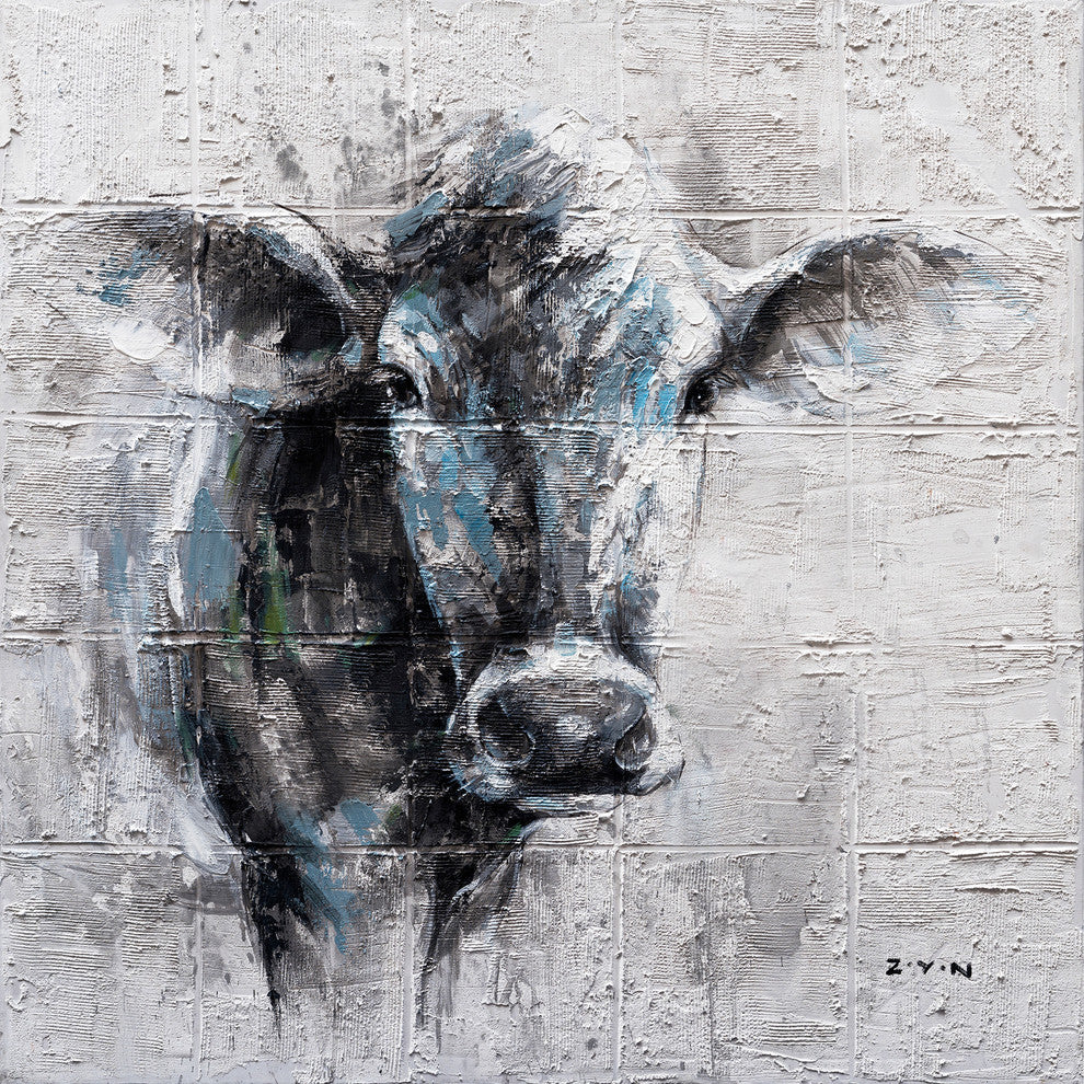 "Mysterious Cow Hand Painted" Canvas Artwork, 40"x40"