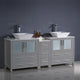 Torino Double Sink Bathroom Cabinets With Tops and Vessel Sinks, Gray 72"