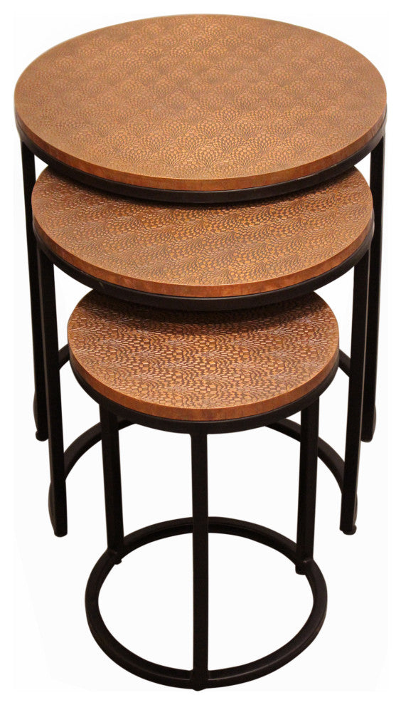 Rave Metal Cladded Top Round Nesting Table, Copper