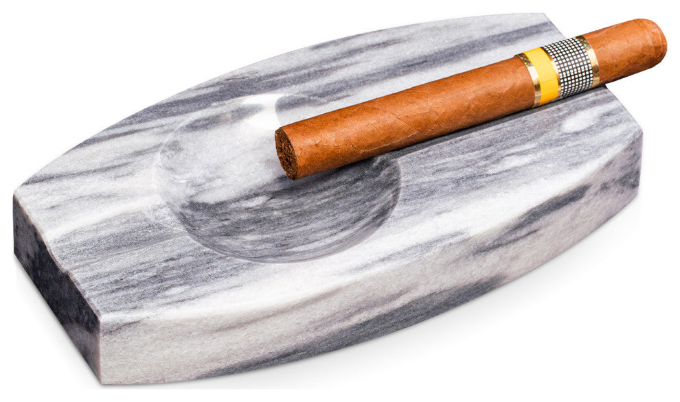 Handcrafted Genuine Marble Double Cigar Ashtray, Carrera Gray Marble