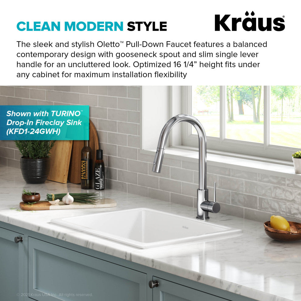 Oletto Pull-Down 1-Hole Kitchen Faucet, Chrome, Model Kpf-3104ch