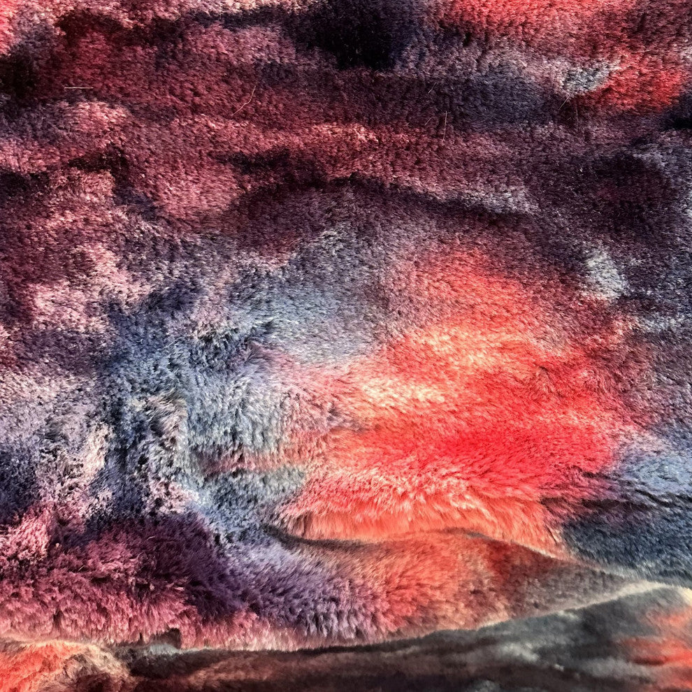 Plutus Blue Red White Fureal Faux Fur Throw Pillow, 20" x 20"