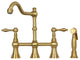 Two-Handles Copper Bridge Kitchen Faucet with Side Sprayer, Brushed Gold