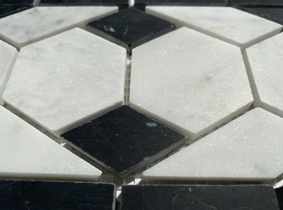 Carrara White Marble Hexagon Mosaic Border Listello Tile Honed 2", 1 sheet