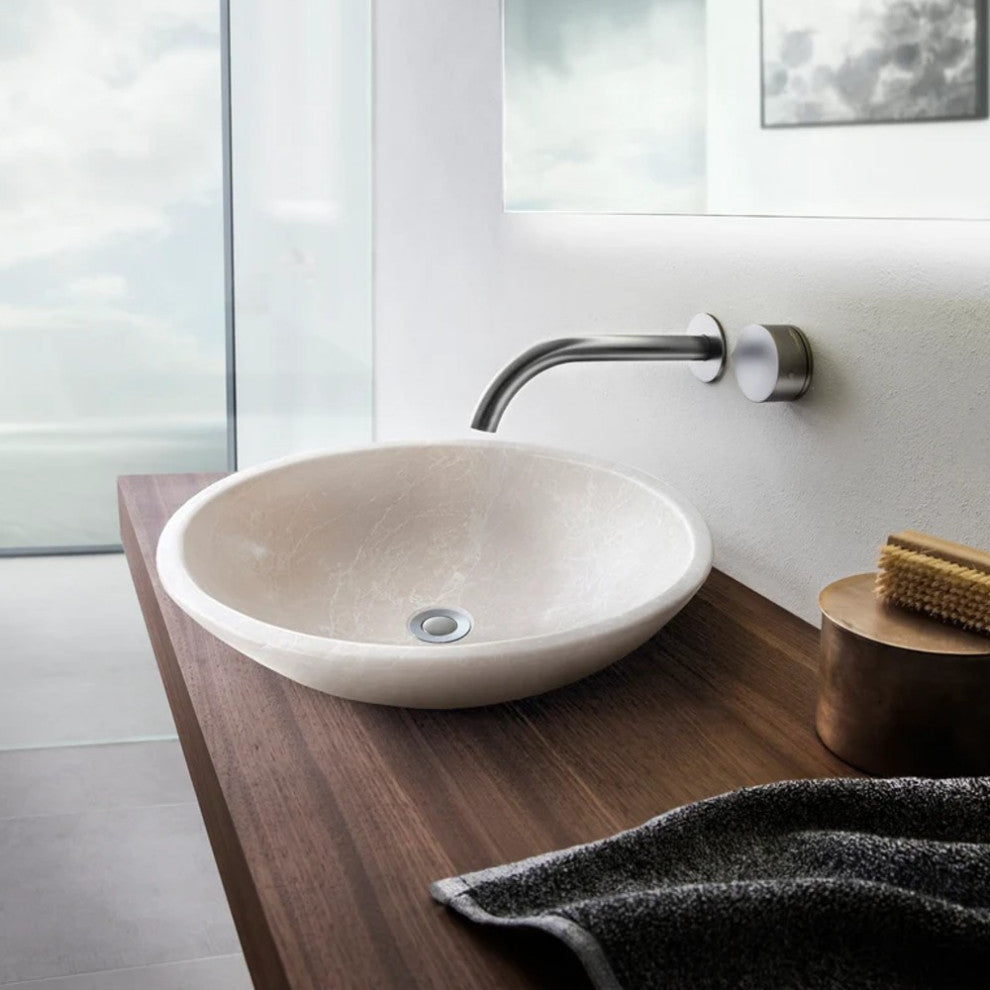 Botticino Marble Natural Stone Oval Shape Vessel Sink Honed  (L)20.5" (H)6"