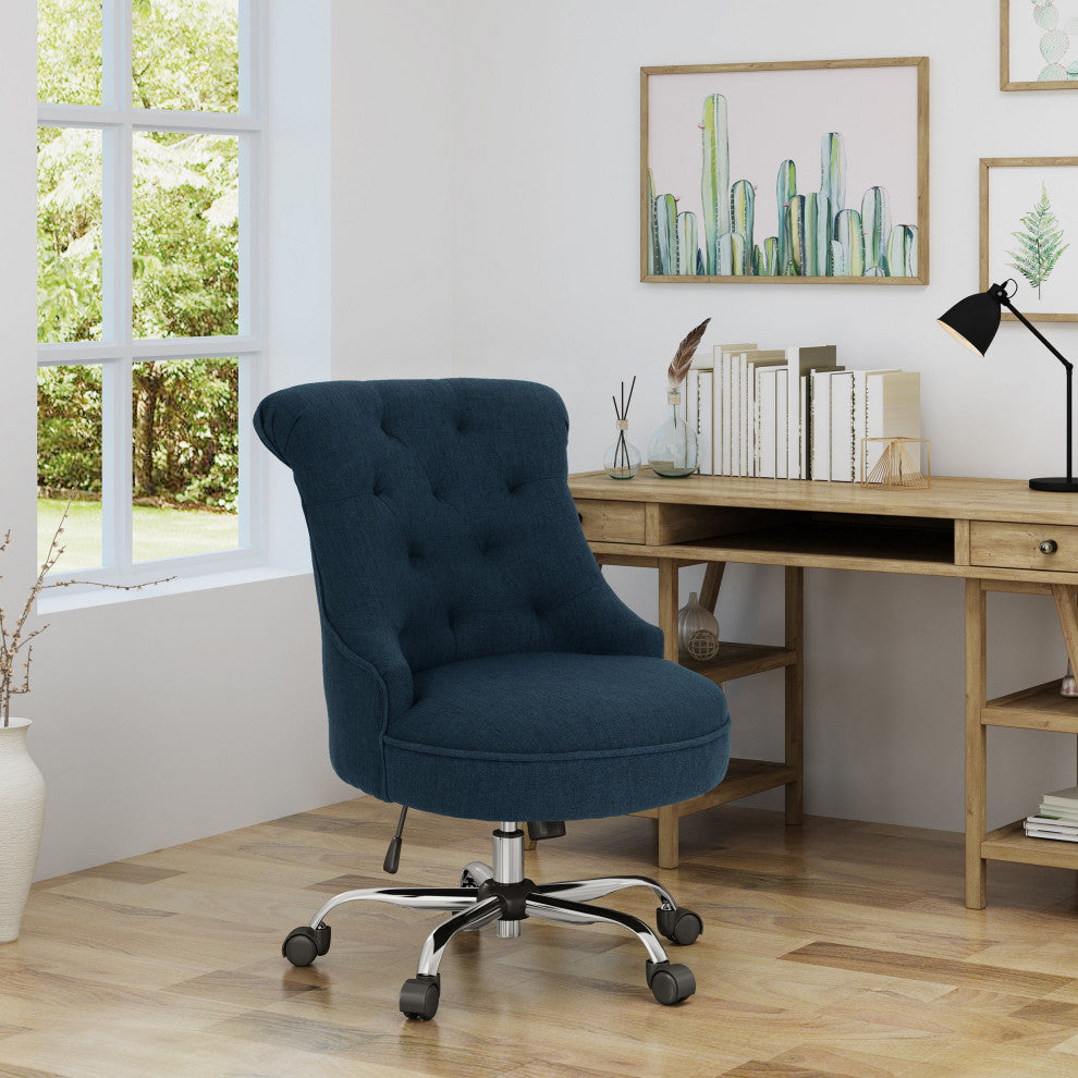 GDF Studio Tyesha Contemporary Fabric Swivel Office Chair, Navy Blue/Chrome
