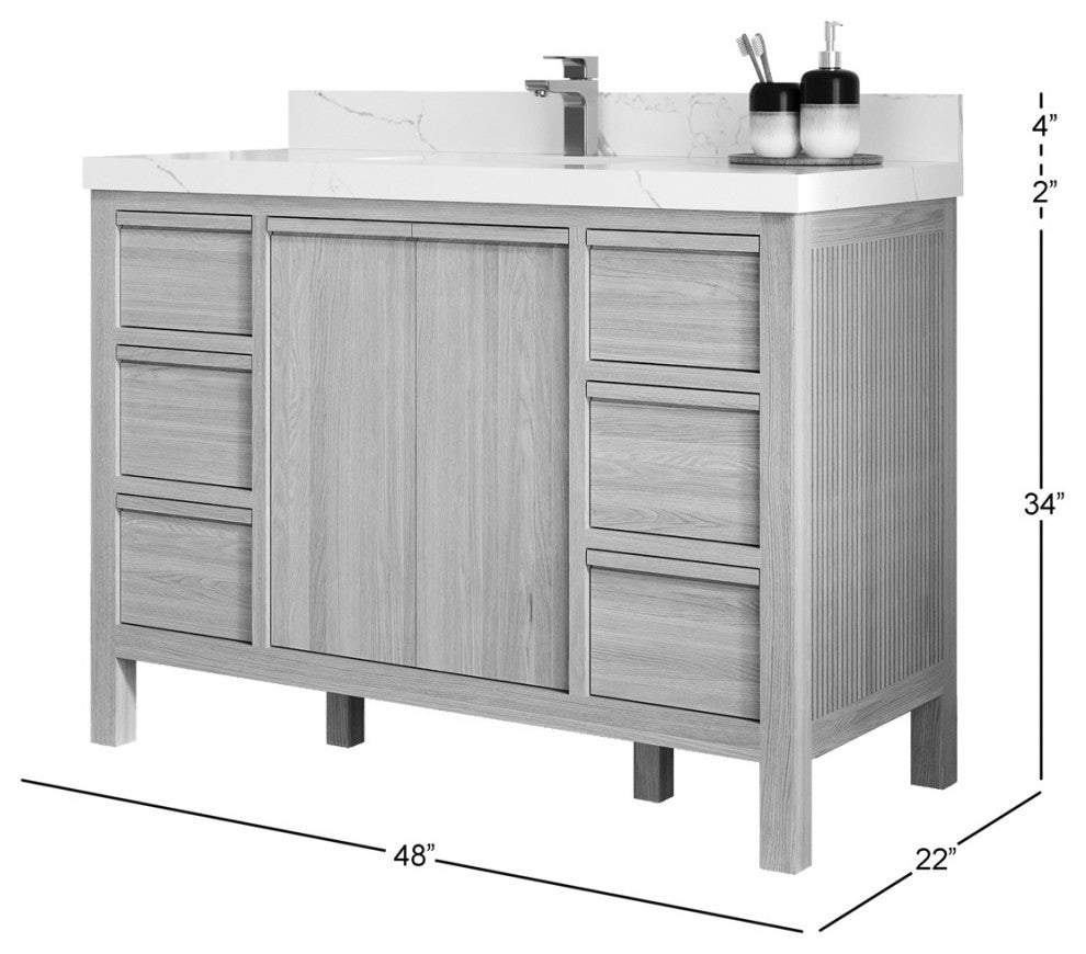 Elizabeth Oak 48" Single Sink Vanity, White 2" Empira Quartz