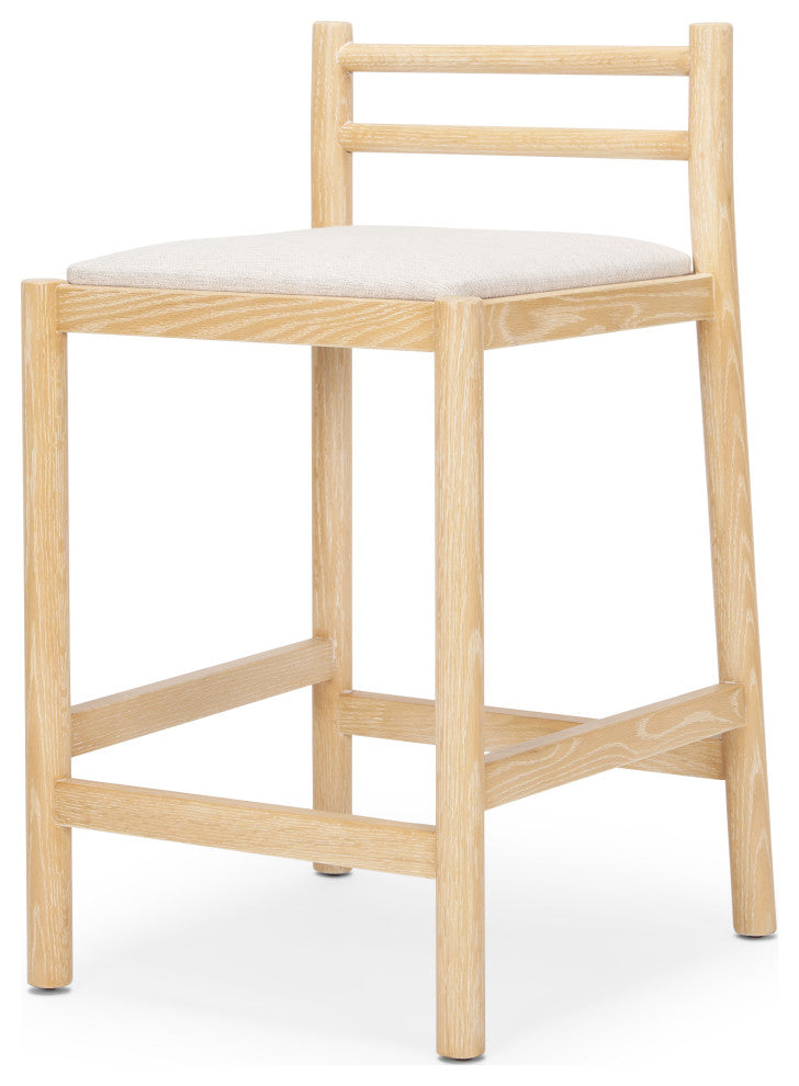 Sam Counter Stool W/ Light Brown Wood Frame and Beige Upholstered Seat