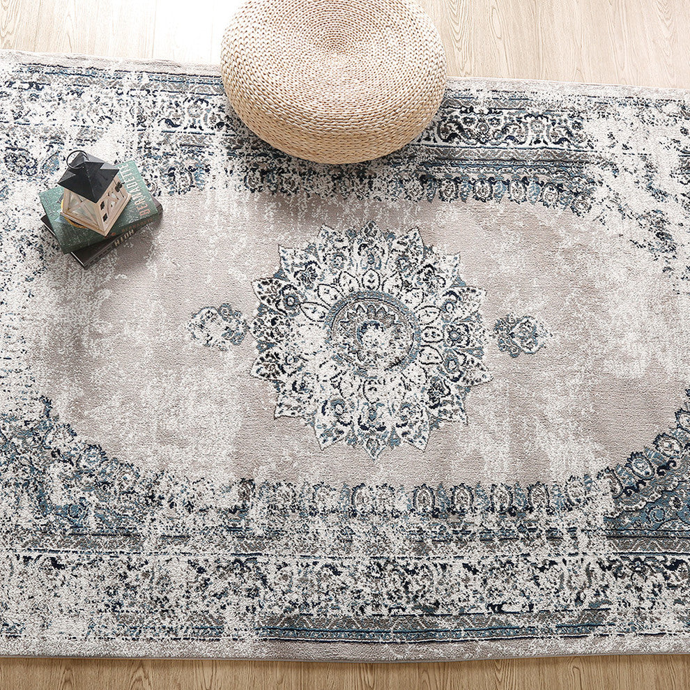 LNC Distressed Area Rug Medallion Indoor Vintage Abstract Non Slip Rugs, 6'5 X 9