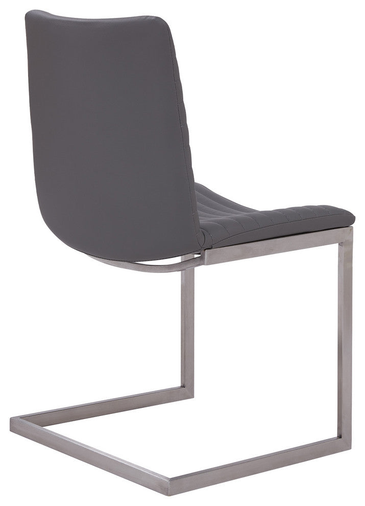 April Gray Faux Leather and Stainless Steel Dining Chairs Set of 2