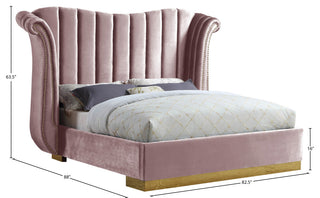 Flora Black Velvet Bed, Pink, Queen