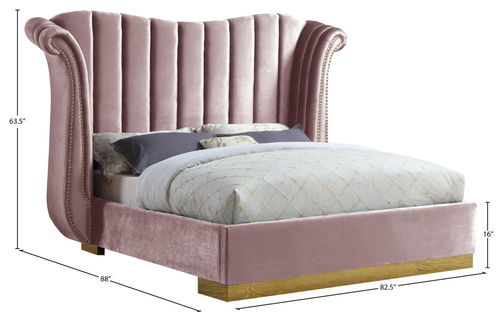 Flora Black Velvet Bed, Pink, Queen