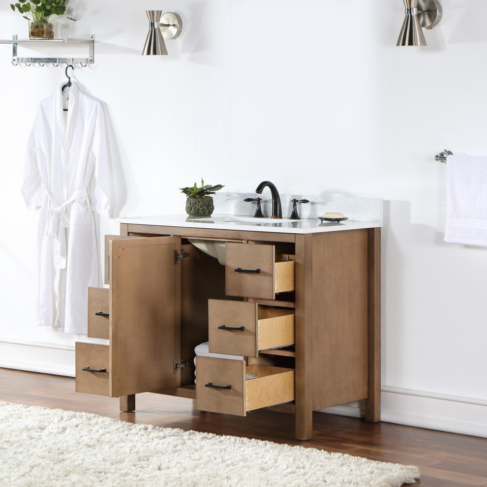 Hadiya Brown Pine Bathroom Vanity Set, 42", Without Mirror