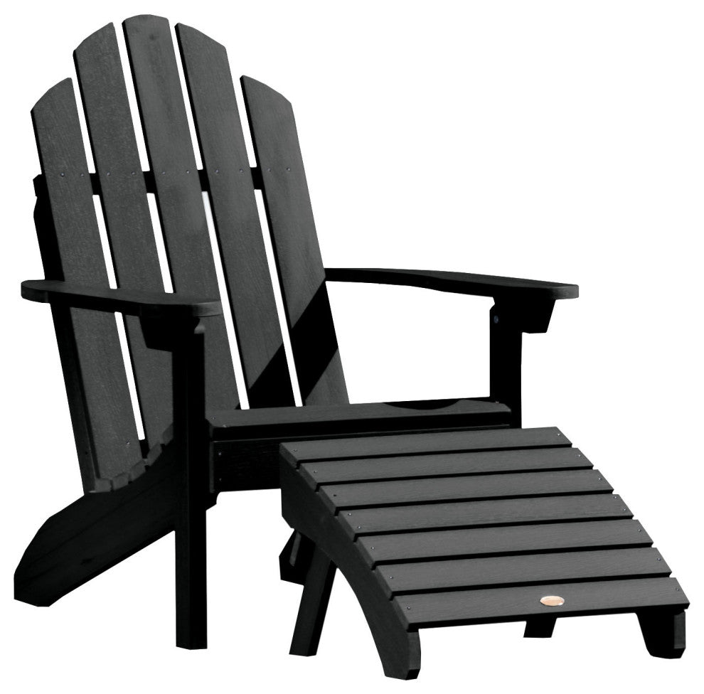 Westport Adirondack Chair With Ottoman, Black