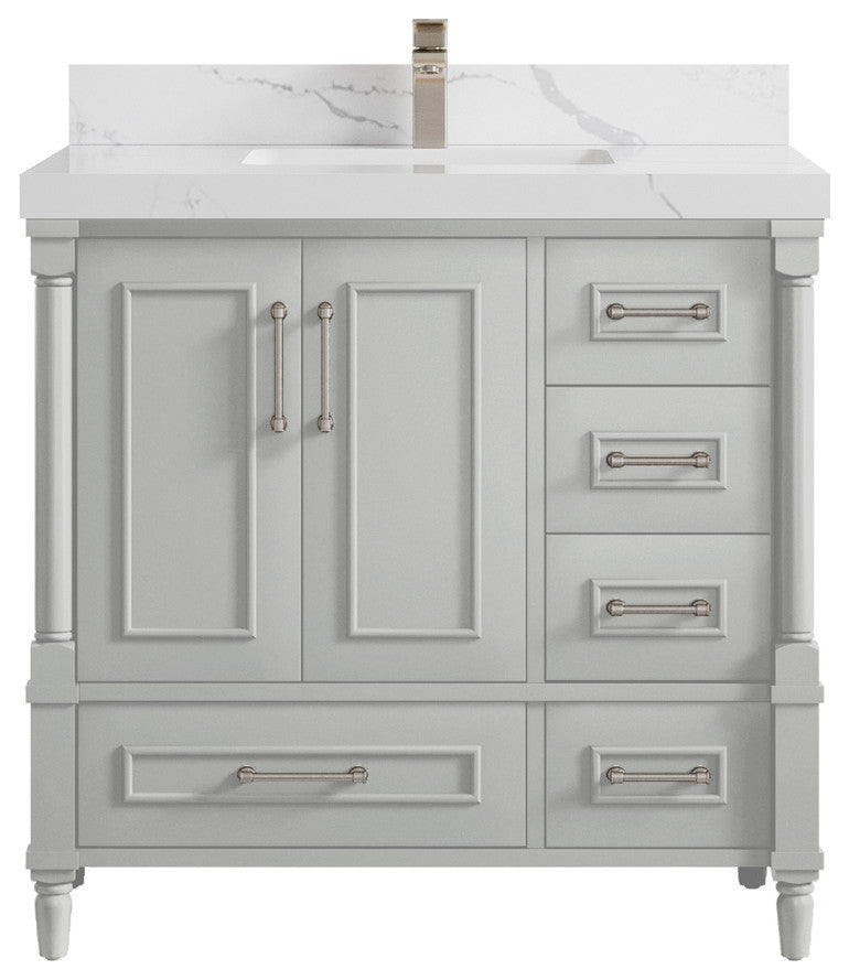 Aberdeen 36 Center Sink Bath Vanity in Coventry Gray 2" Calacatta Laza