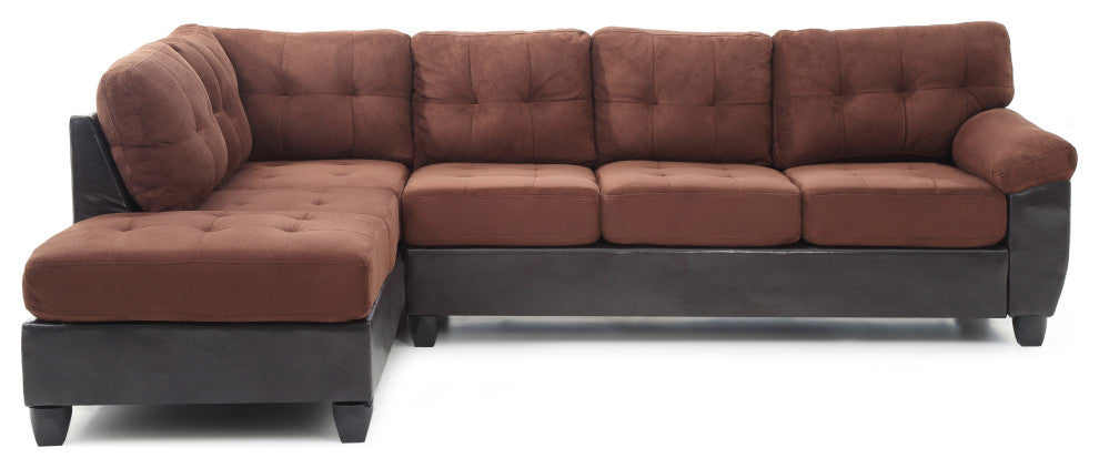 Chino Suede and Faux Leather Sectional, Chocolate