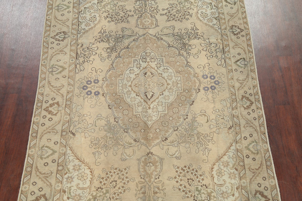 Consigned, Traditional Vintage Faded Handmade Persian Area Rug, Beige, 6x10