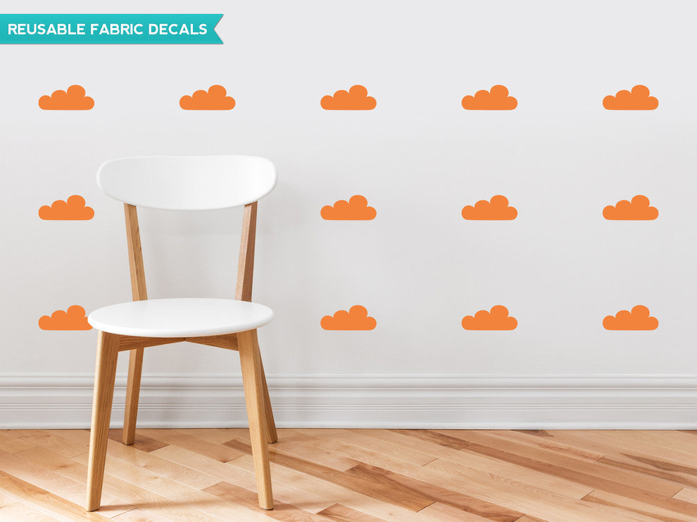 Clouds Fabric Wall Decals, Set of 18 Clouds, Orange