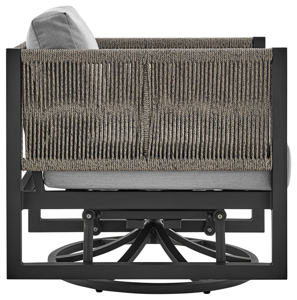 Cuffay Outdoor Patio Swivel Glider Lounge Chair, Aluminum With Gray Cushions, Black