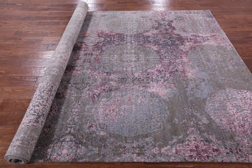 6' 6" X 9' 11" Wool and Silk Modern Handmade Rug Q9060