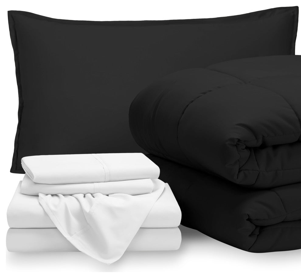 Bare Home 5-Piece Twin XL Bed-in-a-Bag, Black/White