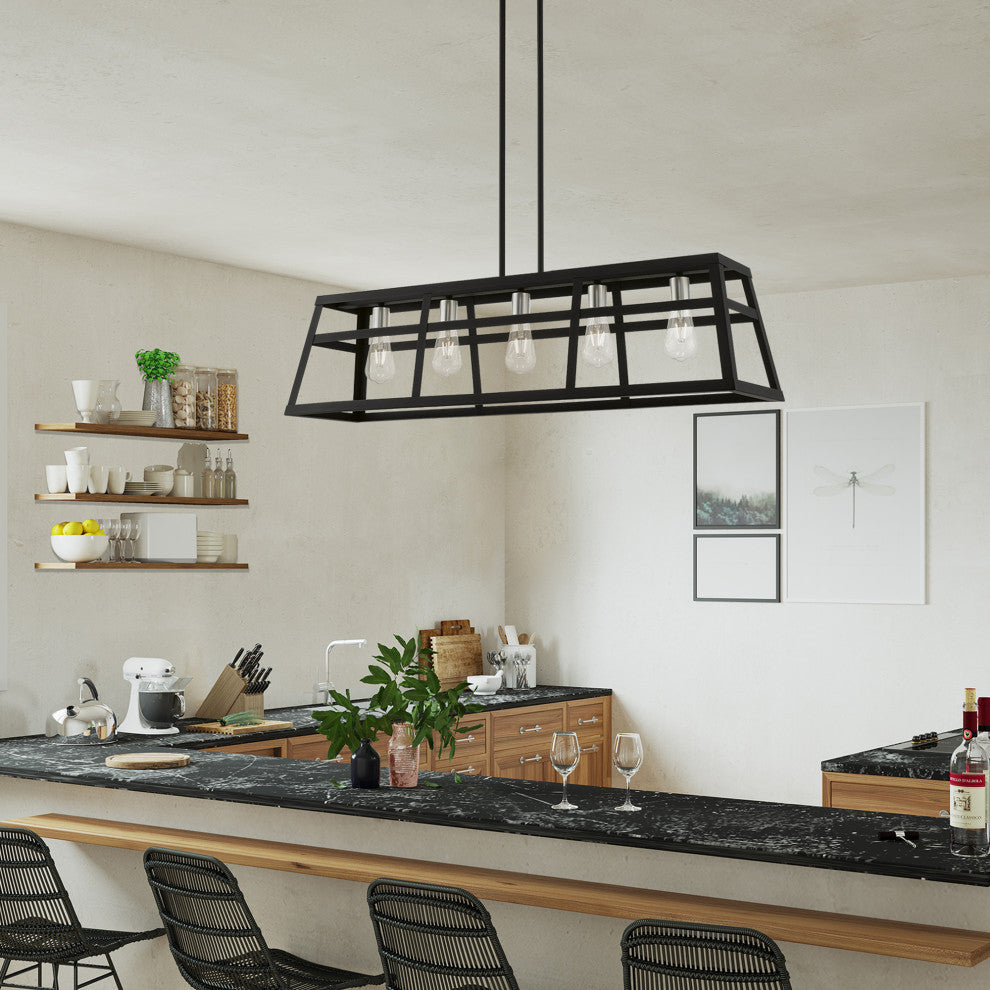 Schofield 5 Light Black With Brushed Nickel Accents Linear Chandelier