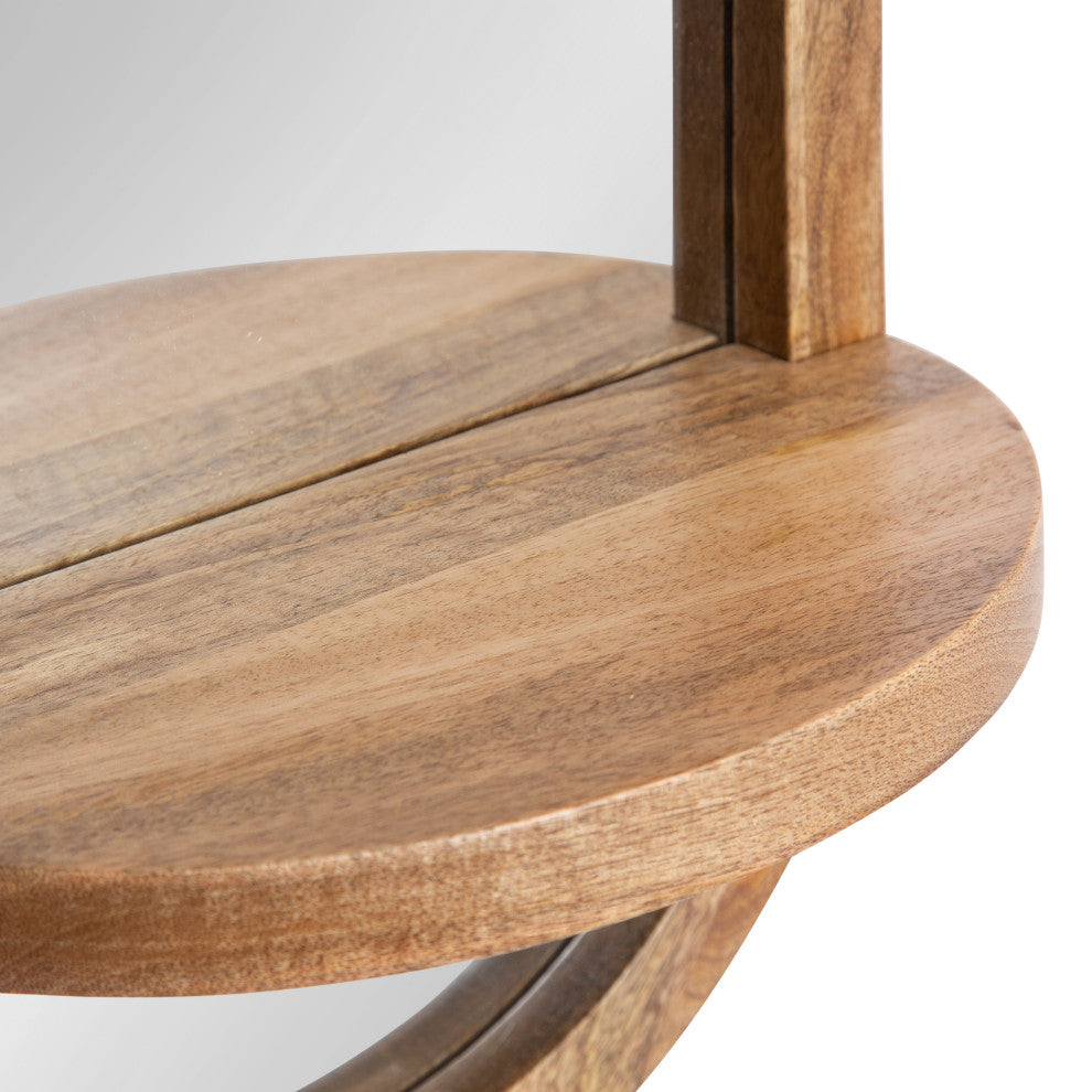 Hutton Wood Framed Capsule Mirror With Shelf, Natural, 12x24