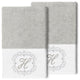 Linum Home Turkish Cotton Monica 2-Piece Embellished Hand Towel Set, Light Gray