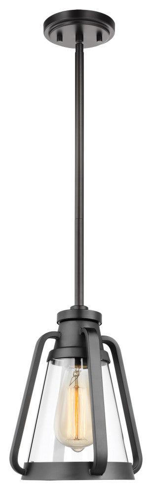 Everett 1-Light 7-Inch Mini Pendant, Matte Black With Clear Glass