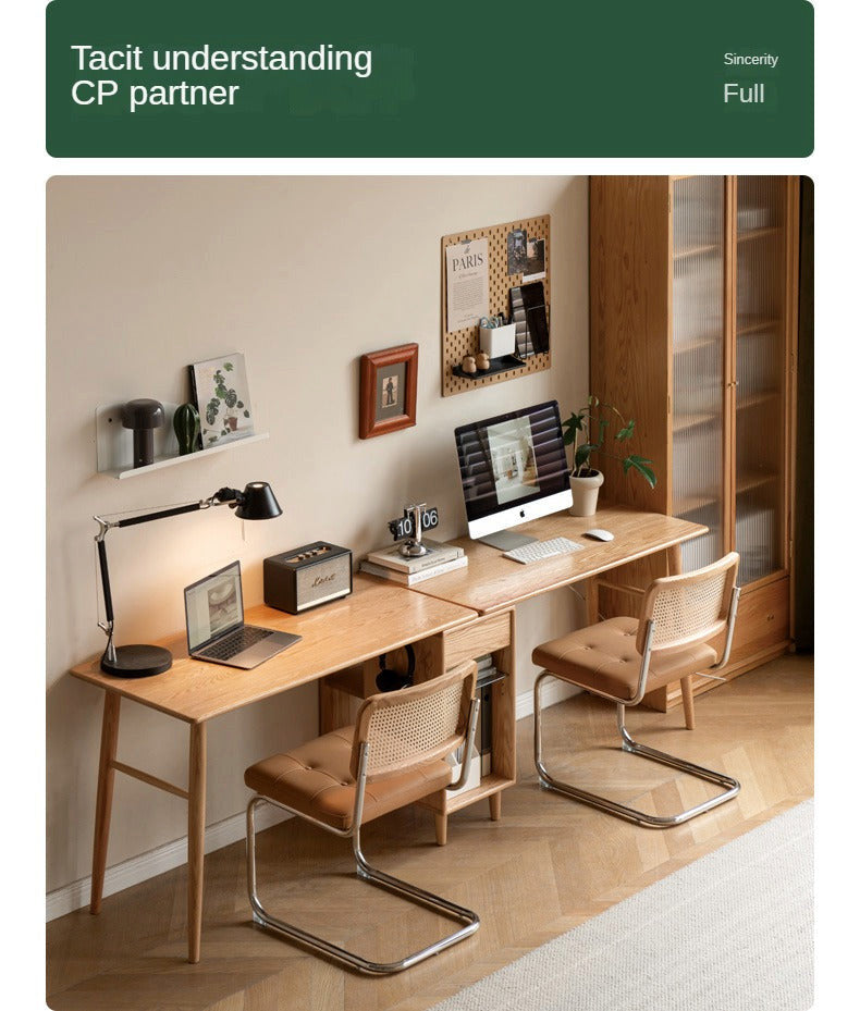 Oak Solid Wood Office Desk, Natural Wood, 35.4x22x29.5", + Cabinet