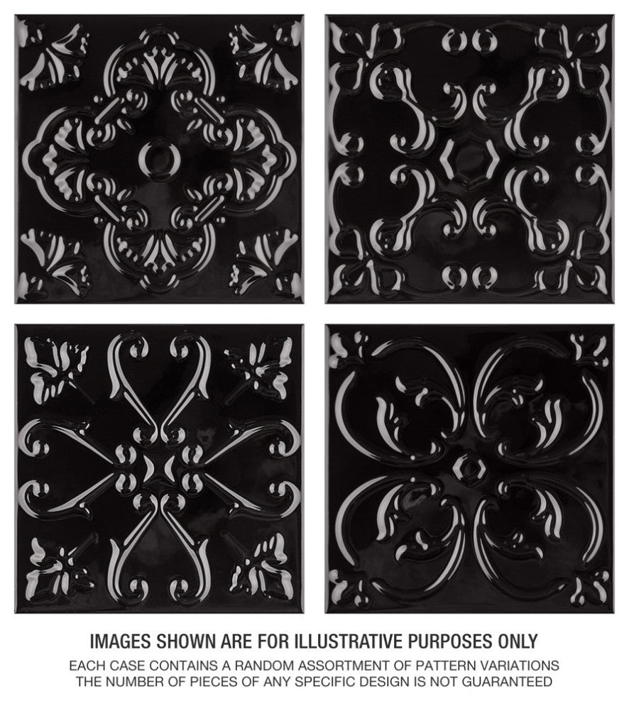 Trend 7-7/8" x 7-7/8" Ceramic Wall Tile, Black, Black