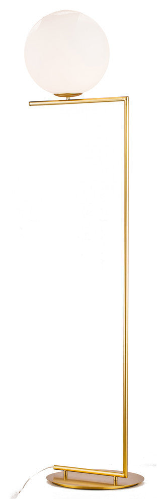 Milk White Glass Globe Floor Lamp, Brass