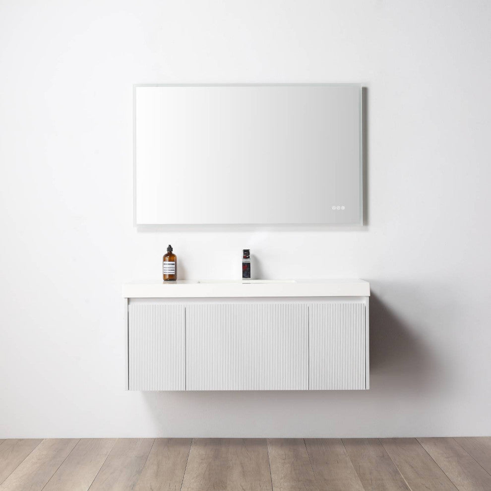 Floating Bathroom Vanity with Sink, Wall Mounted Vanity, White, 48" W/ Single Sink