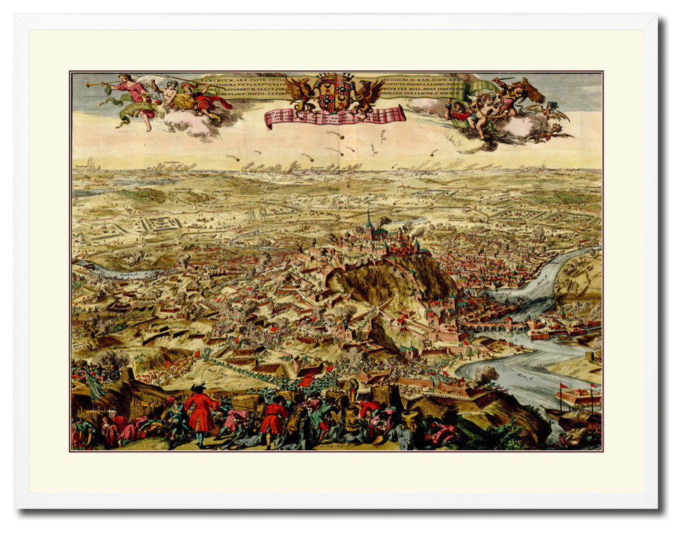 Mountain Fortress Vintage Old Map Print On Canvas With Picture Frame 28" X 37"